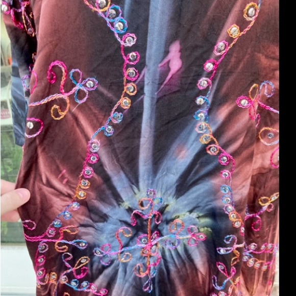 Boho Embroidered Water Color Fringe Caftan Dress - Picture 11 of 11